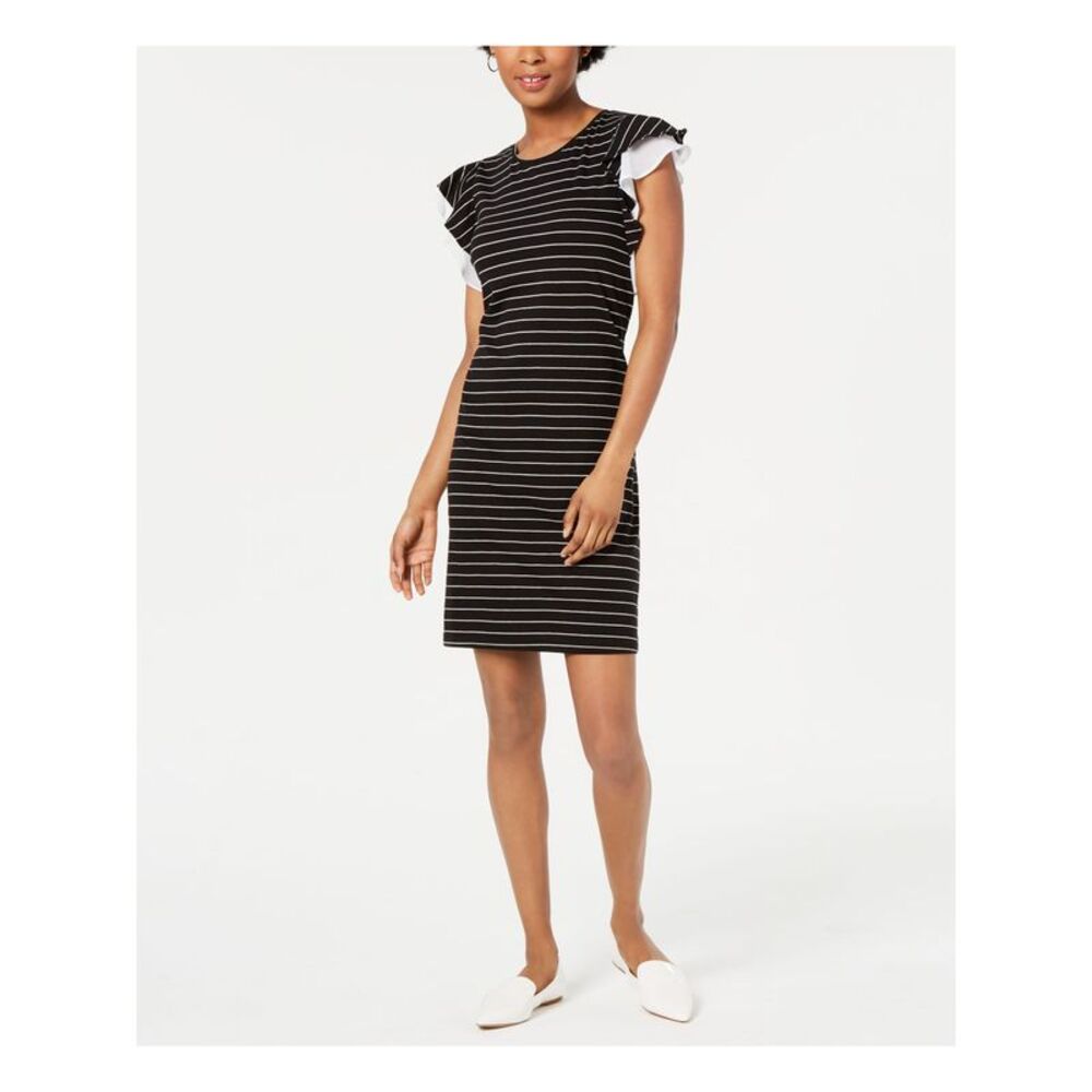 MAISON JULES Womens Ruffle Sleeve Short Sleeve Above The Knee Shift Dress